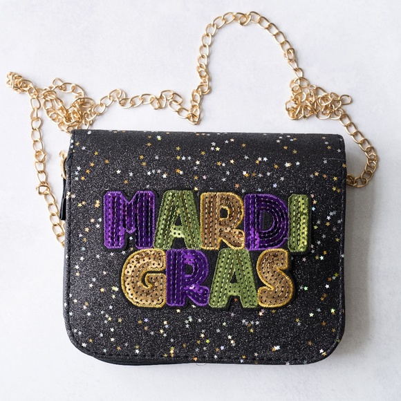 ShimmerNOLA Handbags - Mardi Gras Glitter crossbody purse. Black.